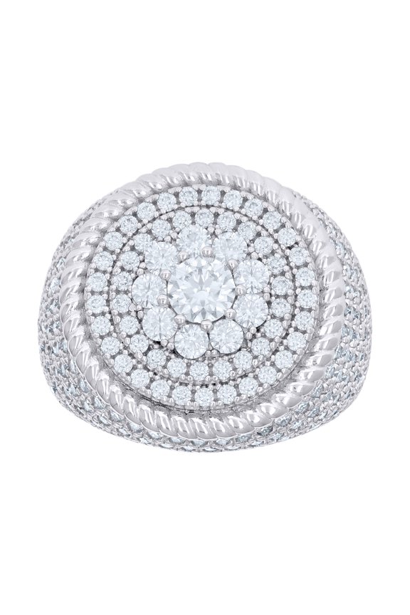 925 Sterling Silver Moissanite Statement Braided Halo Round Pinky Ring 4.15 CT | Size 10