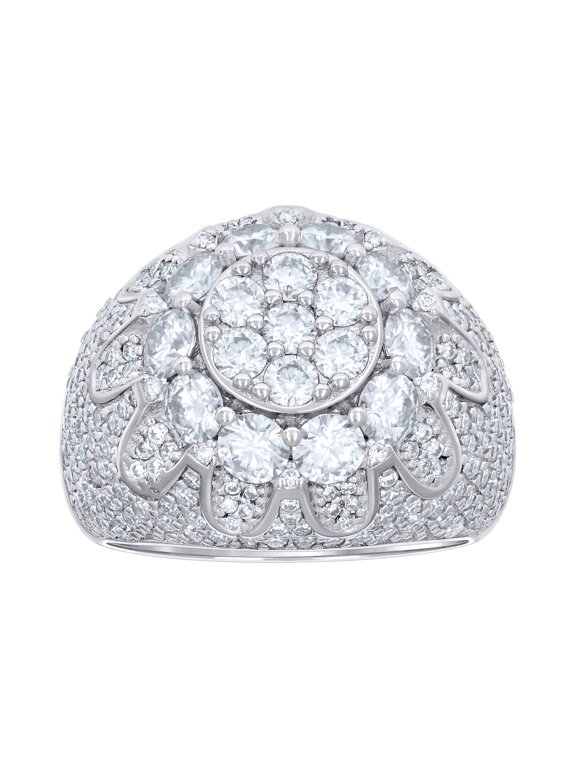 925 Sterling Silver Moissanite Statement Cluster Floral Domed Pinky Ring 6.52 CT | Size 11