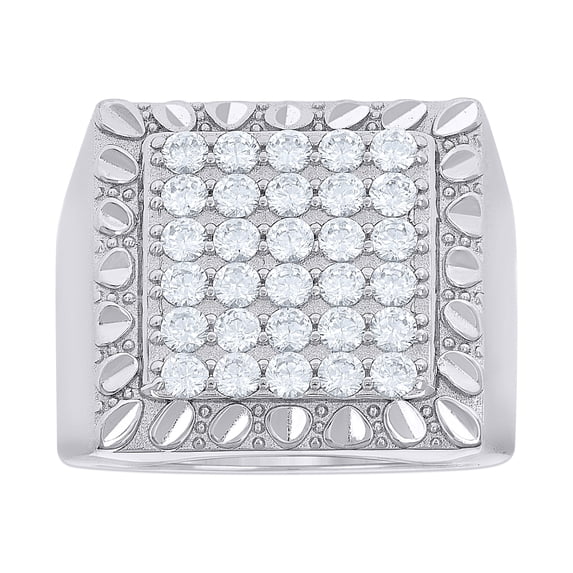 925 Sterling Silver Moissanite Statement Cluster Scalloped Square Pinky Ring 2 CT | Size 12