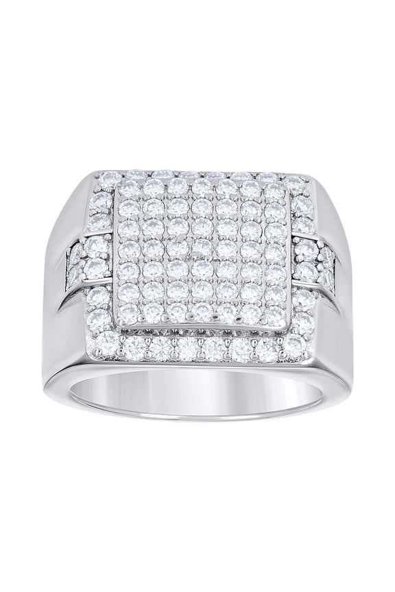925 Sterling Silver Moissanite Statement Domed Cross on Square Head Pinky Ring 2.57 CT | Size 10