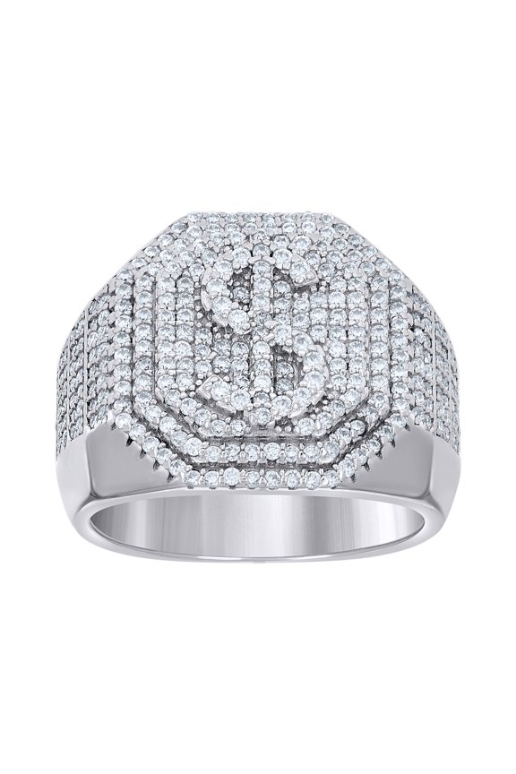 925 Sterling Silver Moissanite Statement Iced Out Cash Money Dollar Sign Octagon Pinky Ring 1.58 CT | Size 12