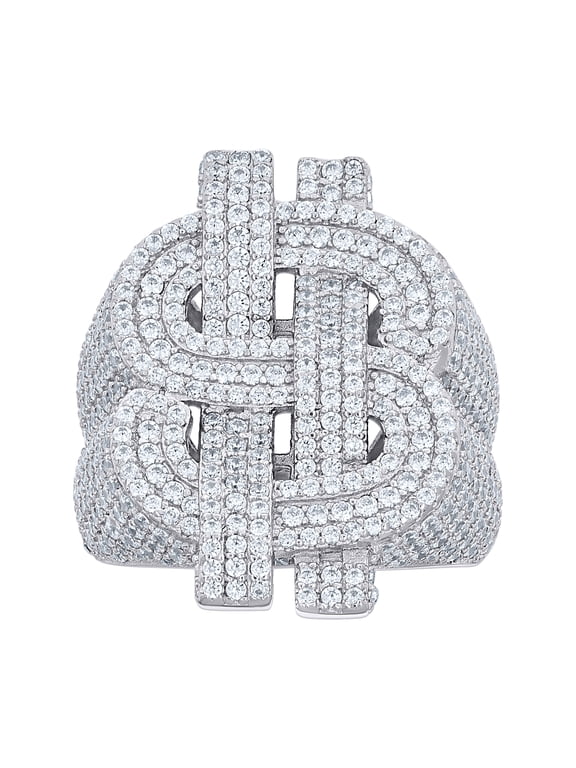 925 Sterling Silver Moissanite Statement Iced Out Cash Money Weaved Dollar Sign Pinky Ring 4.79 CT | Size 11