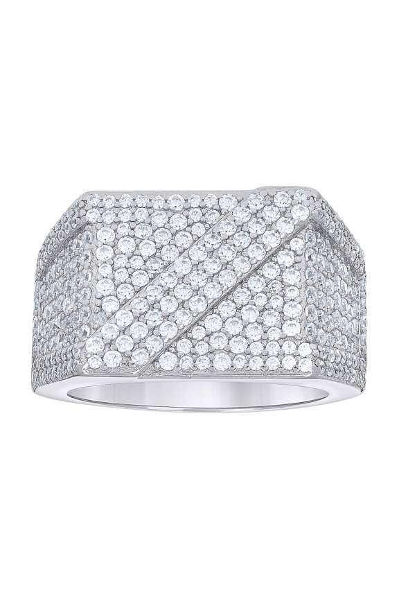 925 Sterling Silver Moissanite Statement Slashed Square Head Pinky Ring 2.65 CT | Size 9