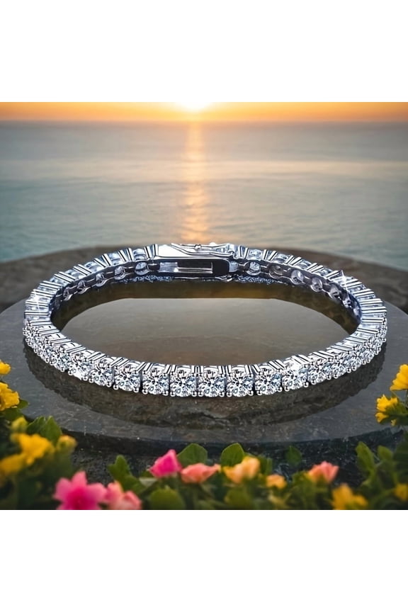 925 Sterling Silver Moissanite Tennis Bracelet for Women & Men, Shiny Fashion Jewelry with Gift Box, Perfect for Daily Wear & Holiday Gifts (Valentines Day/Birthday/Anniversary)