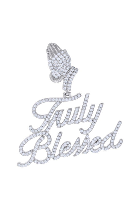 925 Sterling Silver Moissanite Truly Blessed Praying Hand Pendant 1.16 Ct.