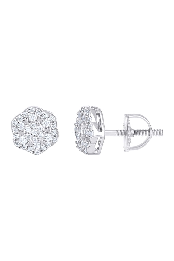 925 Sterling Silver Moissanite Women's 8mm Floral Flower Stud Earrings 2/5 CT