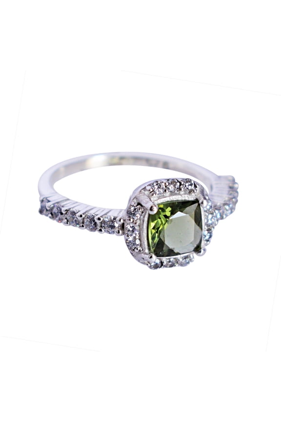 925 Sterling Silver Moldavite Gemstone Engagement Ring Jewelry For Anniversary