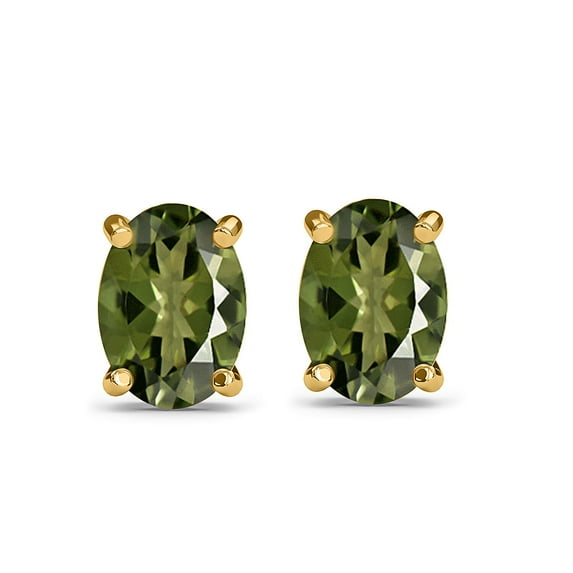 925 Sterling Silver Moldavite Stud Earrings for Women Yellow Gold Plated Green Ct 0.8 Birthday Christmas Gifts for Women