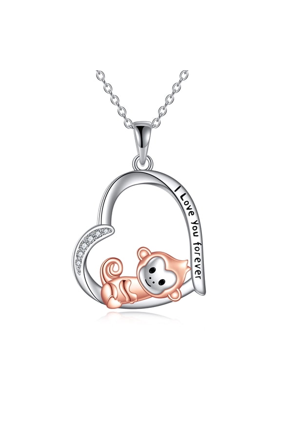 925 Sterling Silver Monkey Necklace Monkey Heart Pendant Cute Animal Jewelry for Women