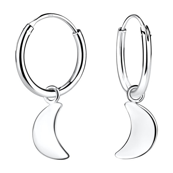925 Sterling Silver Moon Charm 12mm Hoop Earrings