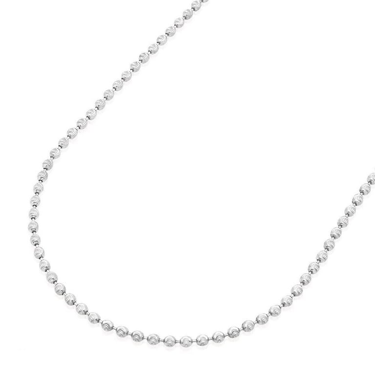 925 Sterling Silver Moon Cut 2mm Bead Ball Chain Necklace 22