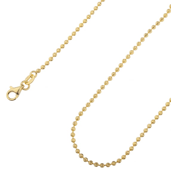 925 Sterling Silver, Moon Cut Bead Ball Gold Plated Chain 2mm Necklace - Hypoallergenic and Tarnish Resistant - By Oliver & Navy