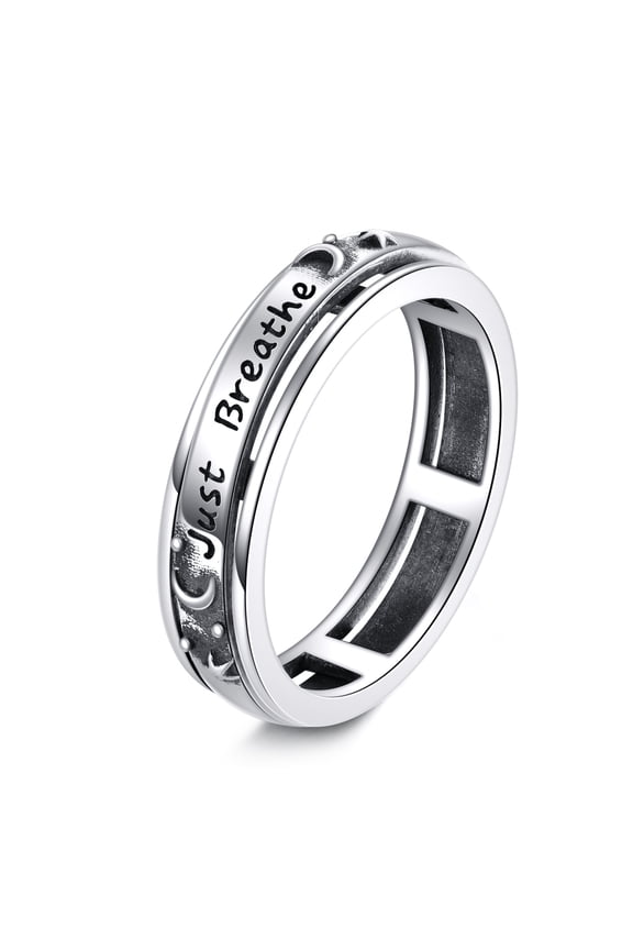 925 Sterling Silver Moon and Star Ring Spinner Fidget Ring Just Breathe Rings for Women