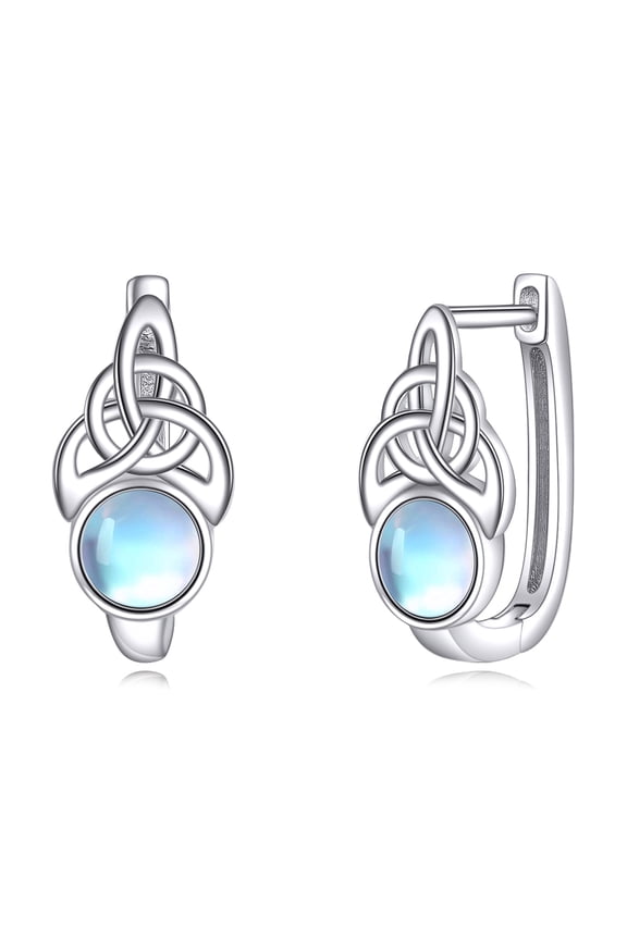 925 Sterling Silver Moonstone Earrings for Women Irish Celtic Knot Hoop Earrings Jewelry for Women