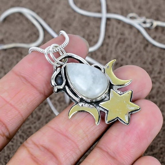 925 Sterling Silver Moonstone Gemstone Handmade Jewelry Pendant 1.81"