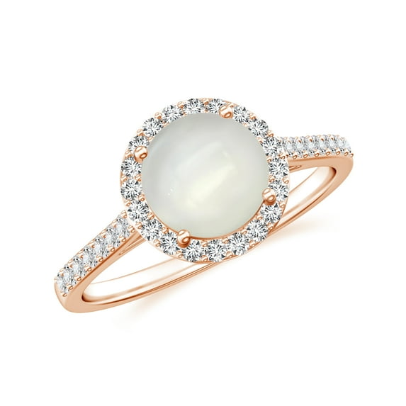 925 Sterling Silver Moonstone Halo Ring, Moissanite Engagement Ring in Rose Gold Plated| Round June Birthstone Wedding Ring, Birthday, Anniversary, Wedding Jewelry, Ring Size 5