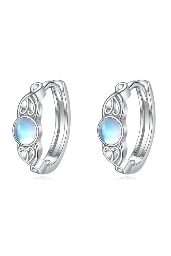 925 Sterling Silver Moonstone Hoop Earrings Celtic Earrings
