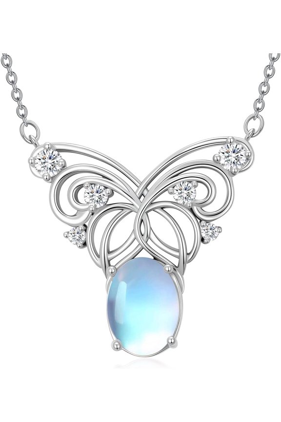 925 Sterling Silver Moonstone Necklace, Featuring Various Pattern Moonstone Pendant Jewelry Gift for Mother Women With 18+2inches Chain