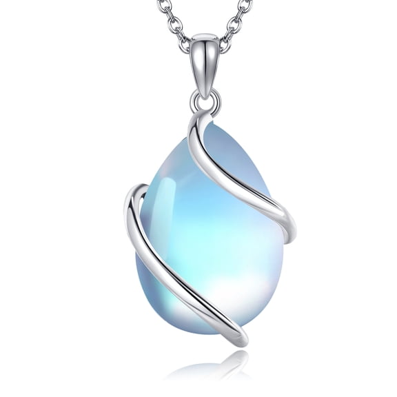 925 Sterling Silver Moonstone Necklace Teardrop Pendant Necklace Jewelry for Women