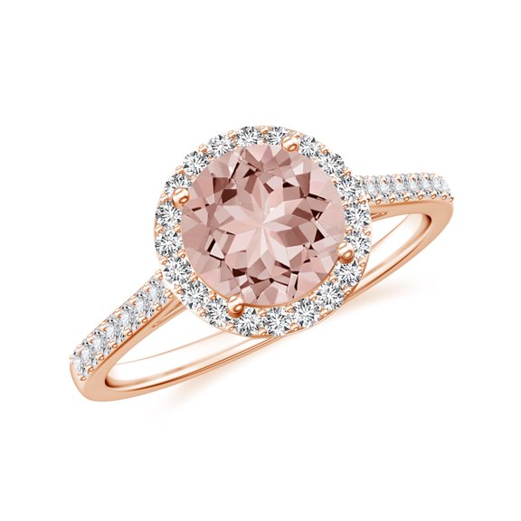 925 Sterling Silver Morganite Halo Ring, Moissanite Engagement Ring in Rose Gold Plated| Round Birthstone Wedding Ring, Birthday, Anniversary, Wedding Jewelry, Ring Size 9