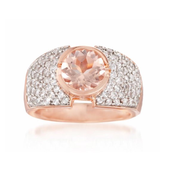 925 Sterling Silver Morganite,White Natural Zircon Ring