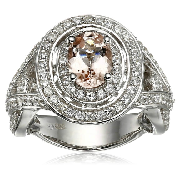 925 Sterling Silver Morganite, White Natural Zircon Ring