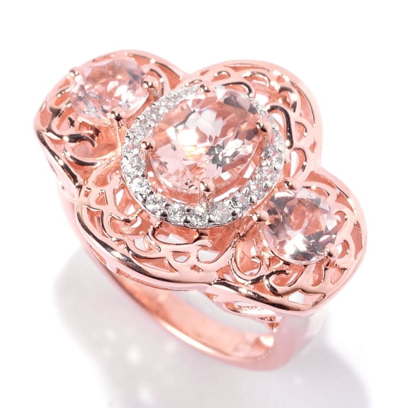 925 Sterling Silver Morganite,White Natural Zircon Ring