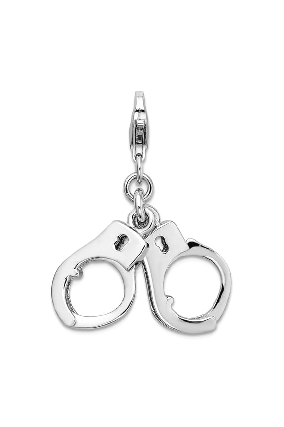925 Sterling Silver Moveable Fancy Lobster Closure 3-D Polished Movable Hand Cuffs With Lobster Clasp Charm 30x21mm Pend