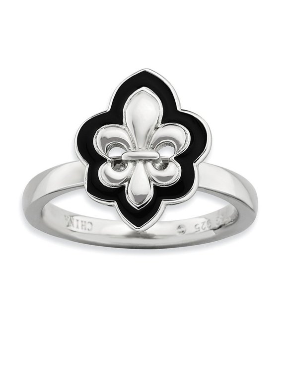 925 Sterling Silver Moveable Stackable Polished Enameled Fleur De Lis Ring Size 7 - Stackable Ring for Women