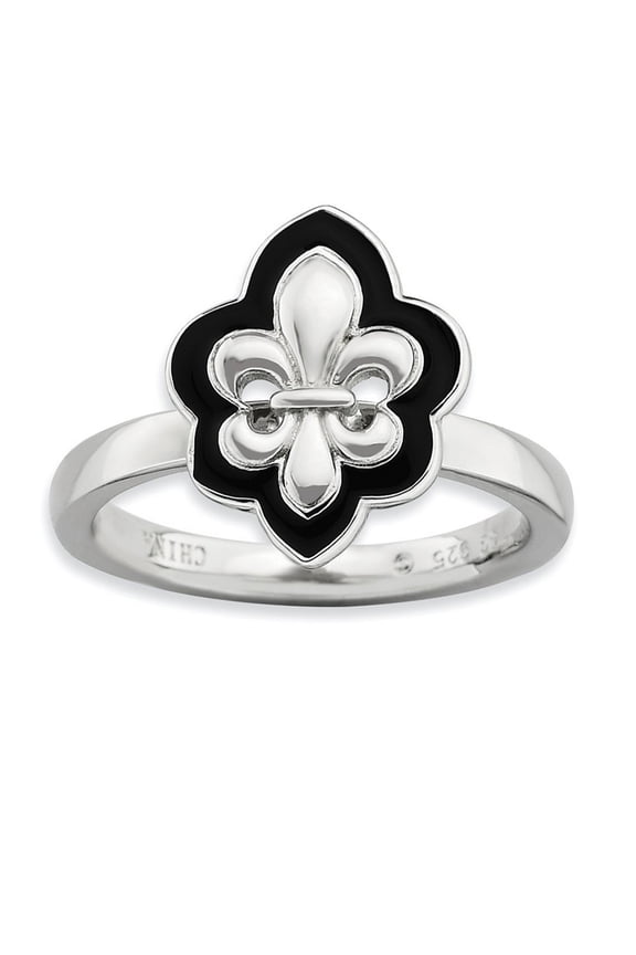 925 Sterling Silver Moveable Stackable Polished Enameled Fleur De Lis Ring Size 9 - Stackable Ring for Women
