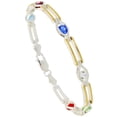 thumbnail image 1 of 925 Sterling Silver Multi Color CZ Stone Bar Link Bracelet 6mm, 1 of 1