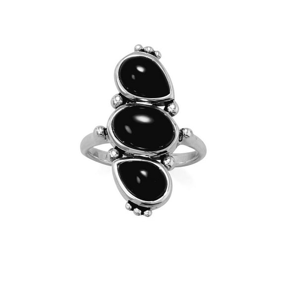 925 Sterling Silver Multi Shape Black-Simulated Onyx Ring Holds Three Pieces in Place to Create Size 6 Ring for Women