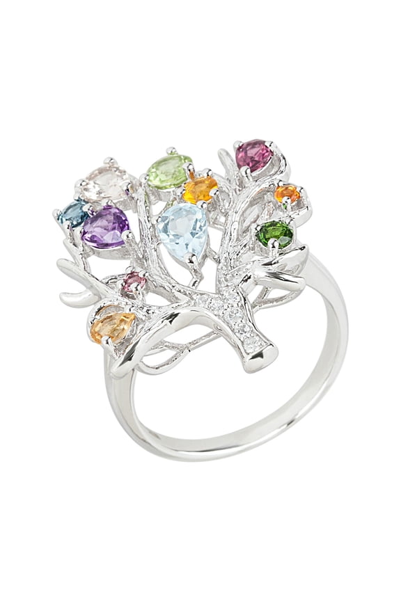925 Sterling Silver Multi Stone Tree Ring