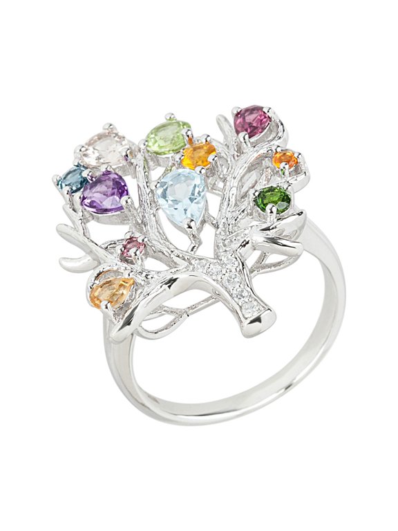 925 Sterling Silver Multi Stone Tree Ring