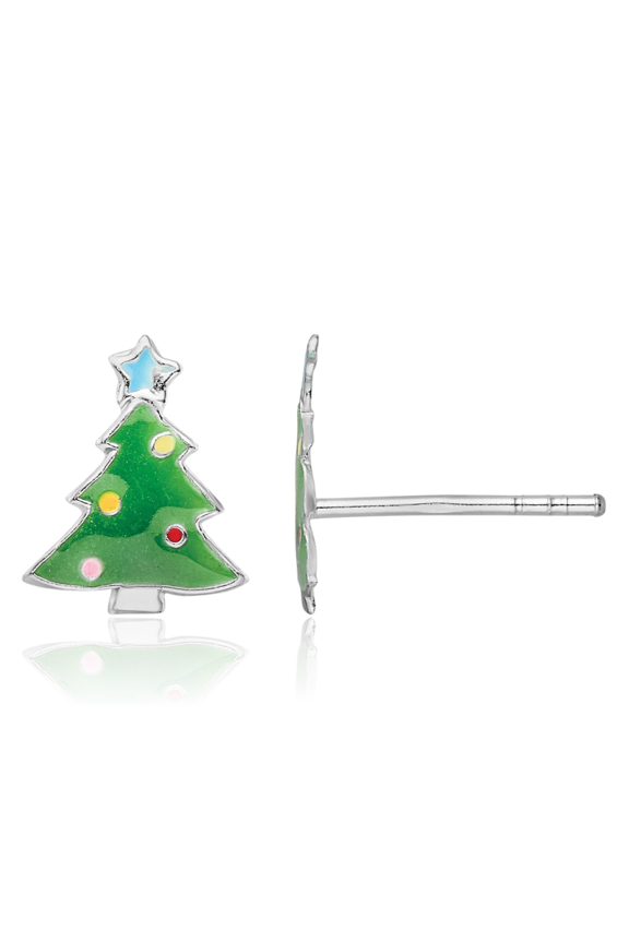 925 Sterling Silver Multi-color Christmas Tree Stud Earrings