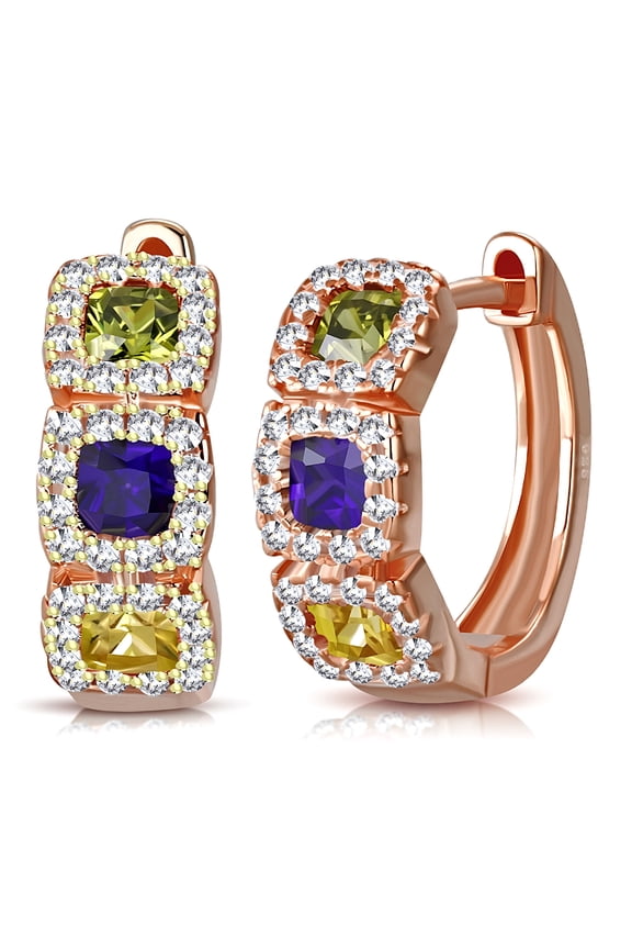 925 Sterling Silver Multicolor CZ Pavé Hoop Earrings