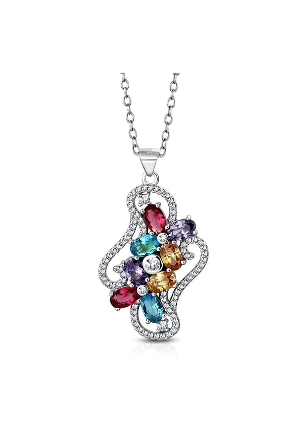 925 Sterling Silver Multicolor CZ Pendant Necklace, 18"
