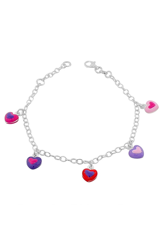 925 Sterling Silver Multicolor Enamel Love Heart Womens Girls Link Chain Bracelet