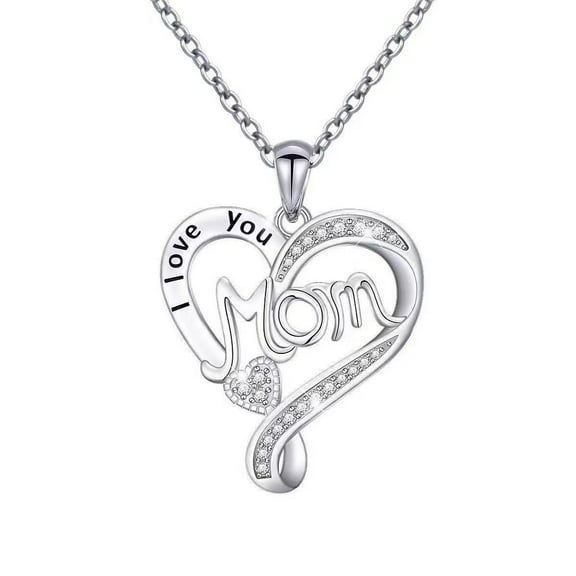 925 Sterling Silver Mummy Necklace I Love You Mom Heart Necklaces 18+2 Inches Adjustable Chain Best Christmas Gifts Mothers Day Jewelry