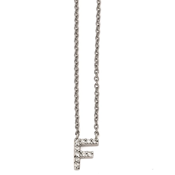 925 Sterling Silver Name Initials Necklace Chain Cheryl M CZ Letter F 18in. 18 inch