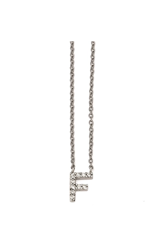 925 Sterling Silver Name Initials Necklace Chain Cheryl M CZ Letter F 18in. 18 inch