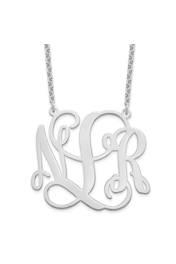 925 Sterling Silver Name Initials Necklace Chain Silver/Large Polished Cut Out Monogram
