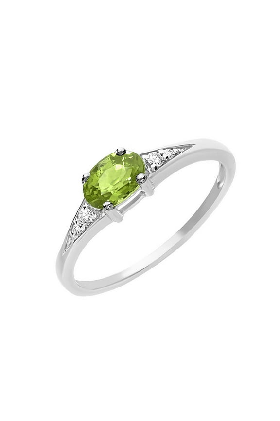 925 Sterling Silver Natural 6X4 Mm Peridot Gemstone Silver Stackable Ring