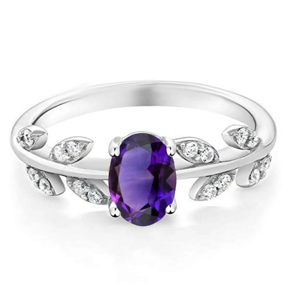 925 Sterling Silver Natural African Amethyst Gemstone Birthstone Rings, Tree Style Silver Ring For Women