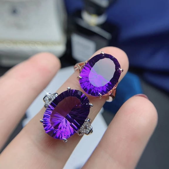 925 Sterling Silver Natural Amethyst Adjustable Ring