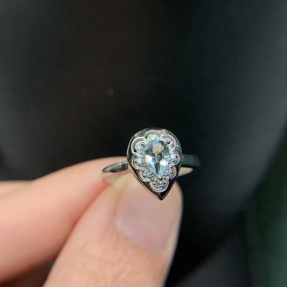 925 Sterling Silver Natural Aquamarine Adjustable Ring
