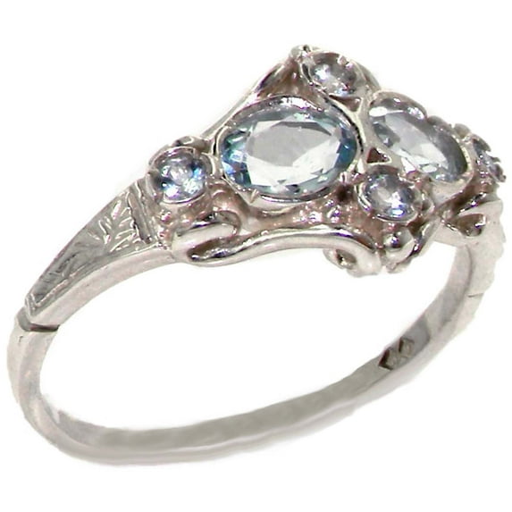 925 Sterling Silver Natural Aquamarine Womens Promise Ring - Size 11.5