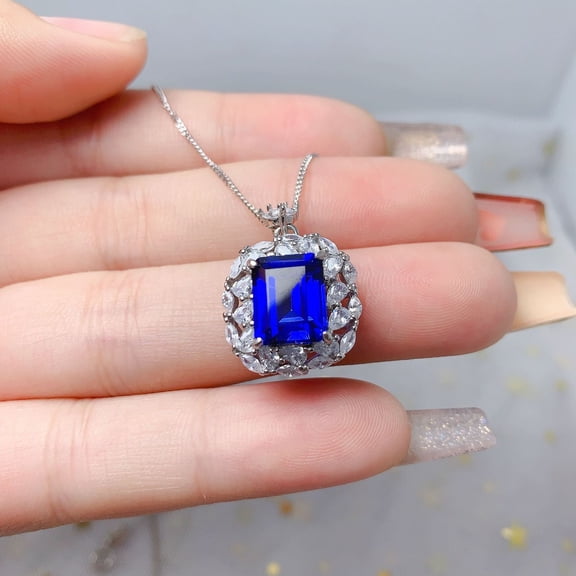 925 Sterling Silver Natural Blue Sapphire Necklace