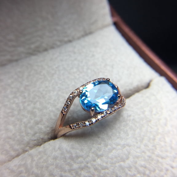 925 Sterling Silver Natural Blue Topaz Adjustable Ring