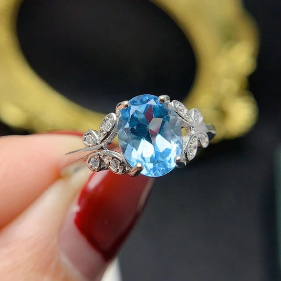 925 Sterling Silver Natural Blue Topaz Adjustable Ring